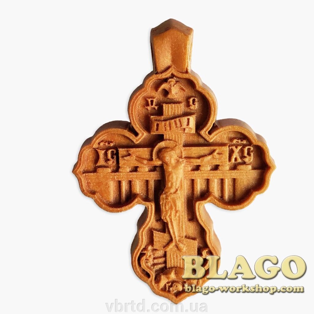 Хрест натільний дерев'яний різьблений №123, 3,5х4,5 см від компанії ТОВ ТД Волинь Бізнес Ресурс - фото 1