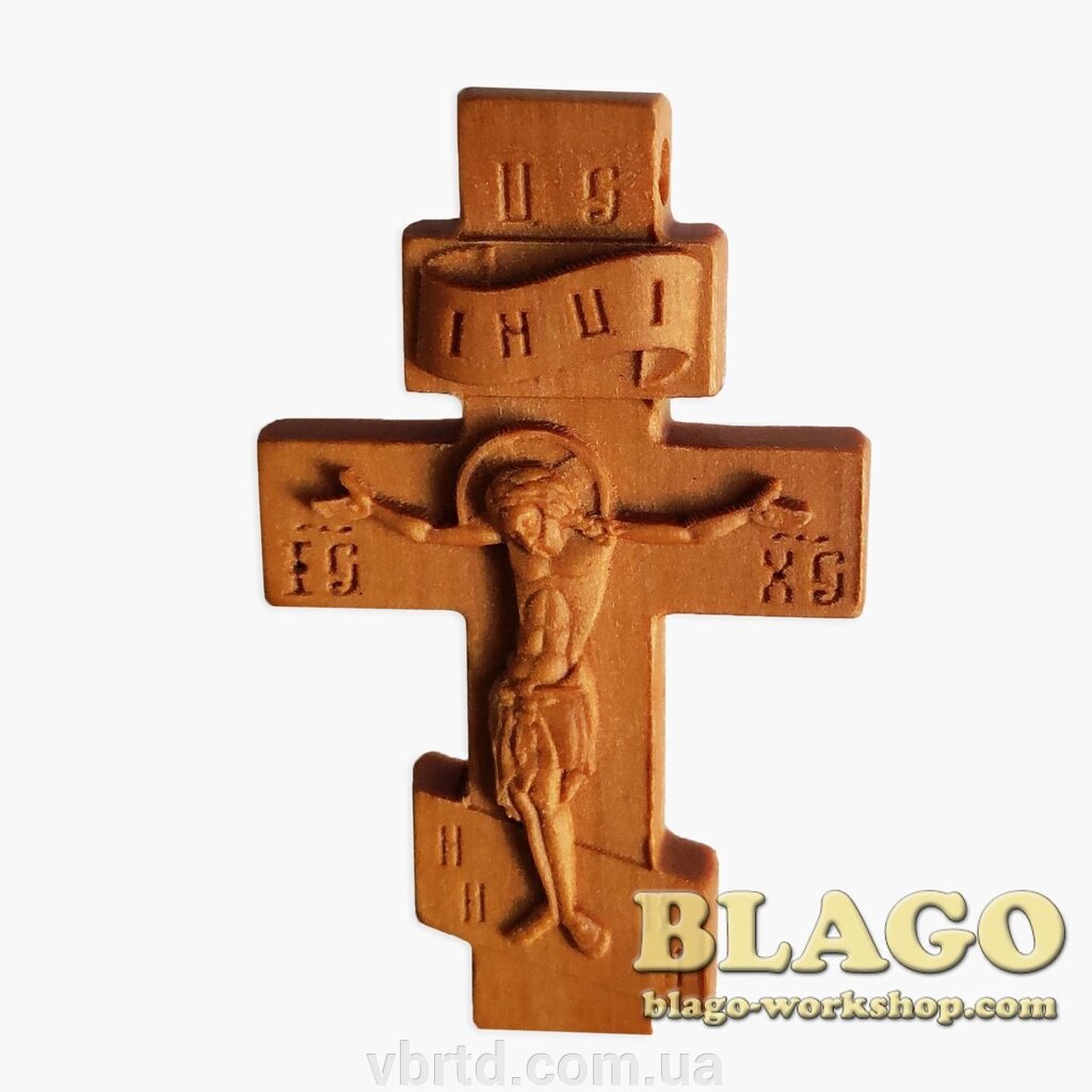 Хрест натільний дерев'яний різьблений №129, 3,5х5,5 см від компанії ТОВ ТД Волинь Бізнес Ресурс - фото 1