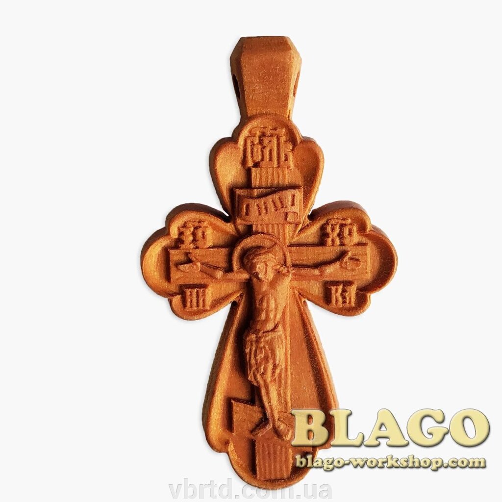Хрест натільний дерев'яний різьблений №130, 3,2х5,5 см від компанії ТОВ ТД Волинь Бізнес Ресурс - фото 1