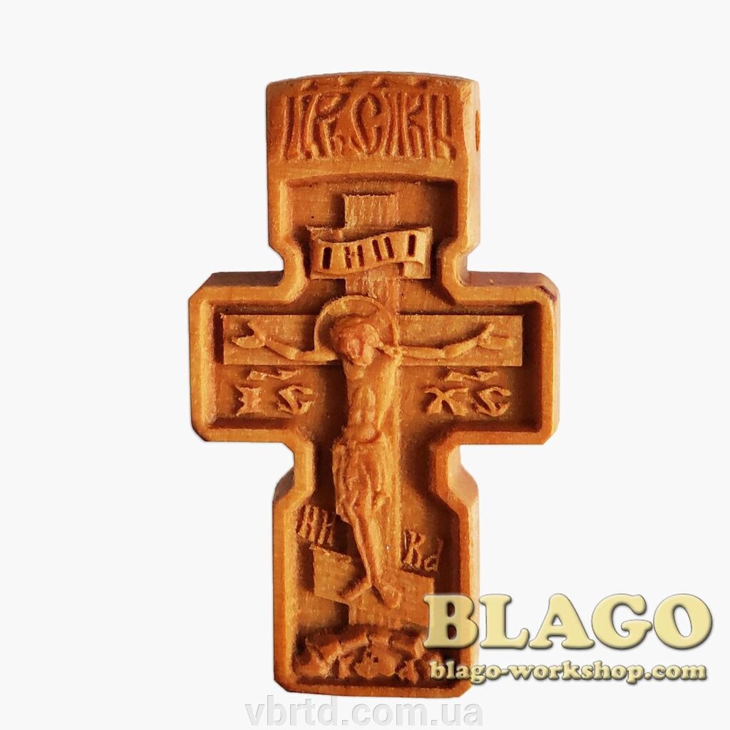 Хрест натільний дерев'яний різьблений №134, 2,7х4,5 см від компанії ТОВ ТД Волинь Бізнес Ресурс - фото 1