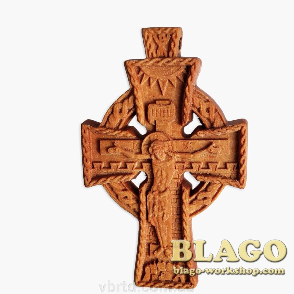 Хрест натільний дерев'яний різьблений №135, 3,5х5,5 см від компанії ТОВ ТД Волинь Бізнес Ресурс - фото 1