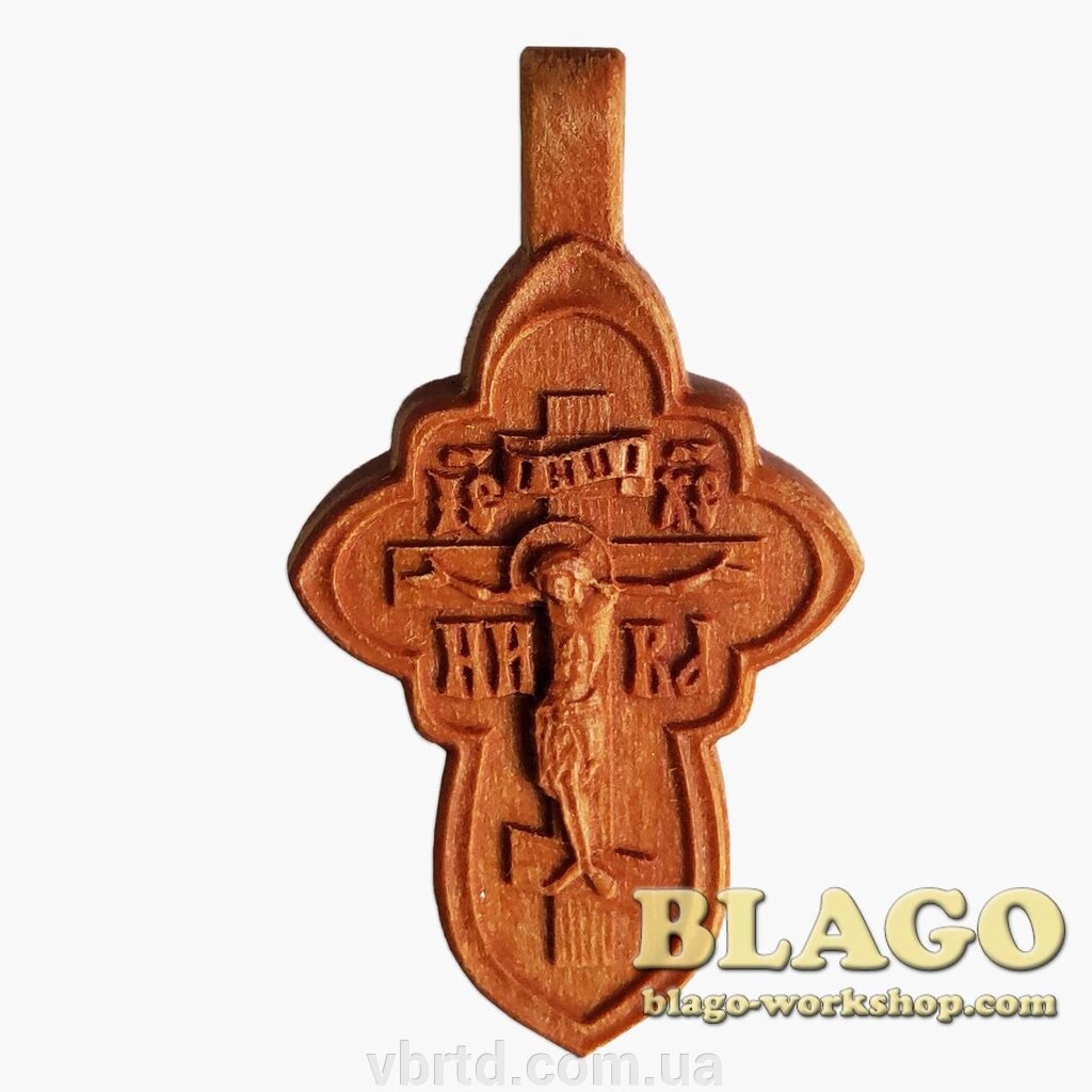Хрест натільний дерев'яний різьблений №136, 3,2х5,5 см від компанії ТОВ ТД Волинь Бізнес Ресурс - фото 1