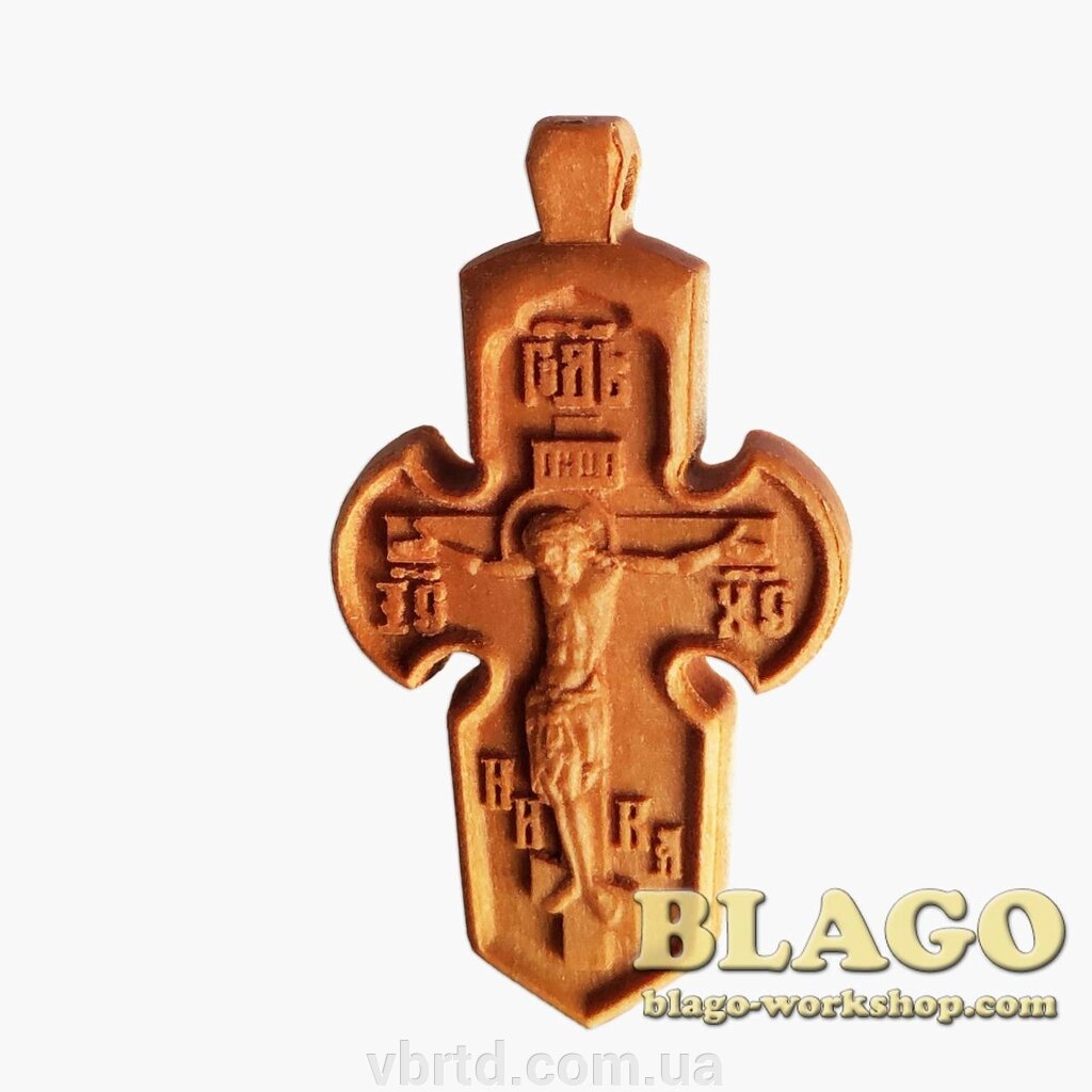 Хрест натільний дерев'яний різьблений №137, 3х5 см від компанії ТОВ ТД Волинь Бізнес Ресурс - фото 1