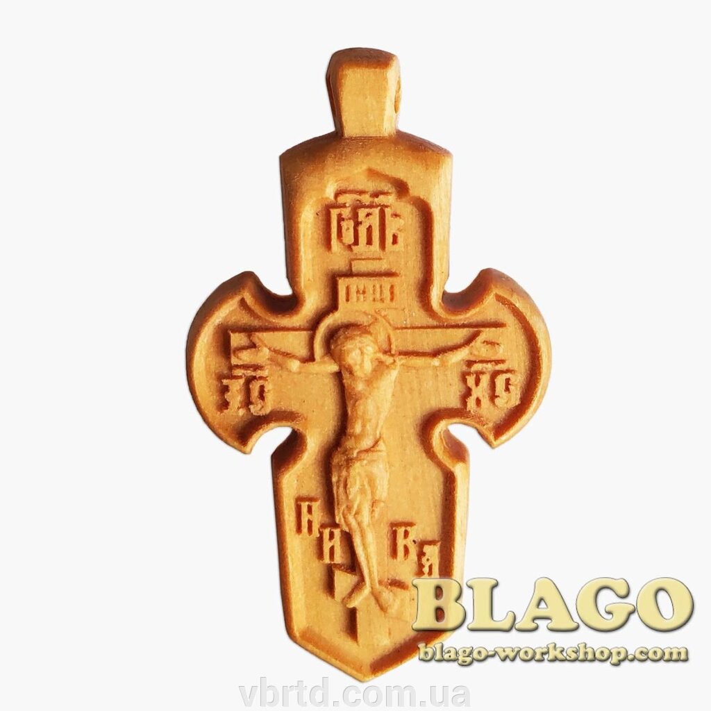 Хрест натільний дерев'яний різьблений №137, 3х5 см від компанії ТОВ ТД Волинь Бізнес Ресурс - фото 1