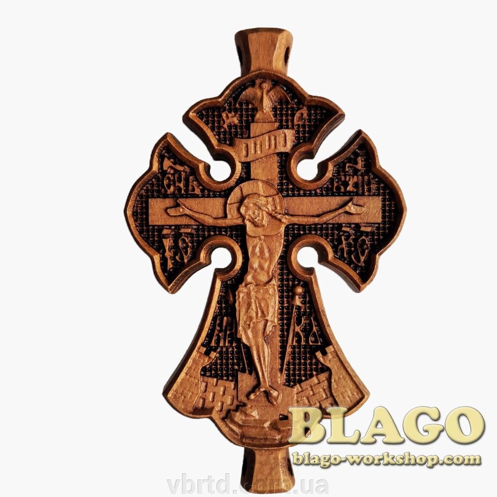 Хрест натільний дерев'яний різьблений №213, 5х8,5 см від компанії ТОВ ТД Волинь Бізнес Ресурс - фото 1