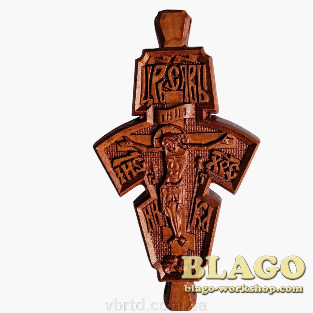Хрест натільний дерев'яний різьблений №214, 5х9 см від компанії ТОВ ТД Волинь Бізнес Ресурс - фото 1