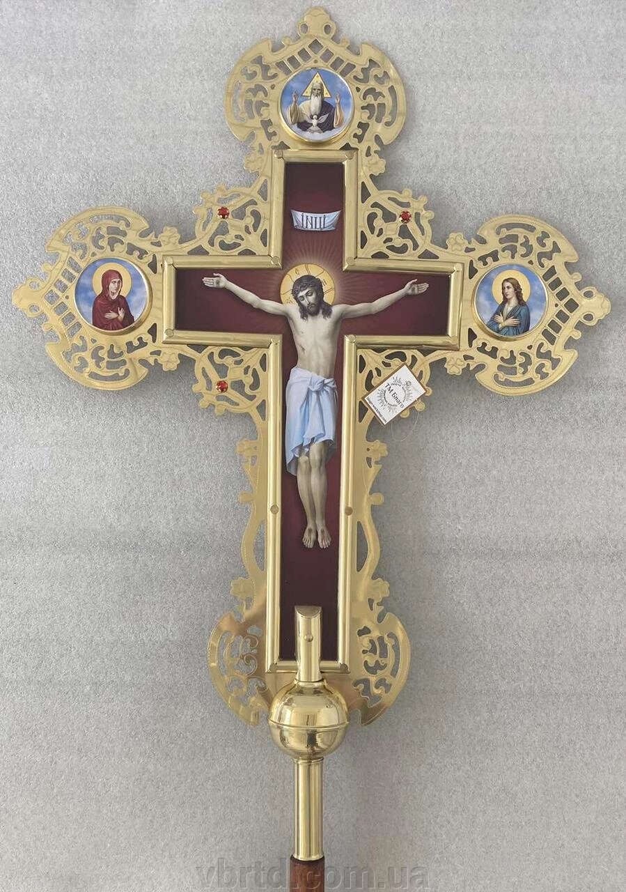 Хрест запрестольний  латунний з камінням односторонній, 65х84 см від компанії ТОВ ТД Волинь Бізнес Ресурс - фото 1