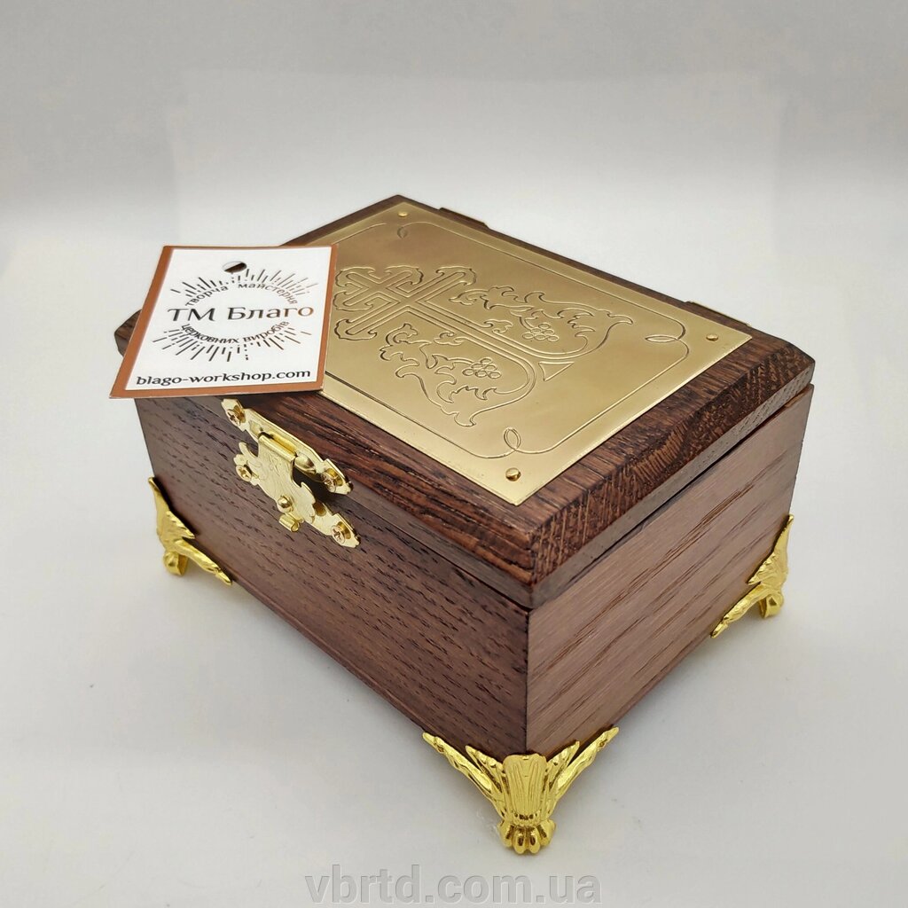 Хрестильний ящик дерев'яний з металевою накладкою, 12х9х7,5 см від компанії ТОВ ТД Волинь Бізнес Ресурс - фото 1