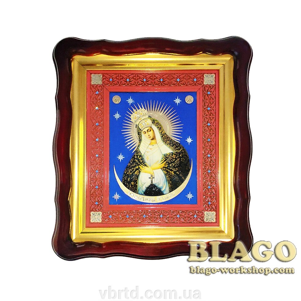 Ікона Божої матері Остробрамська, на дереві, фігурна рамка, 34х39 см від компанії ТОВ ТД Волинь Бізнес Ресурс - фото 1