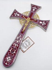 Хрест напрестольний Мальтійський позолочений, біло-бордова емаль, 18,5х32 см