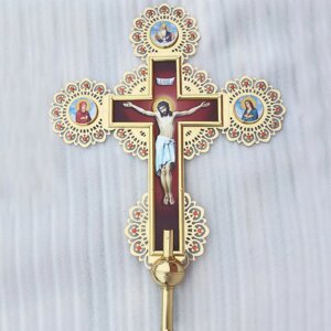 Запрестольний Хрест латунний з камінням (98 каменів) односторонній, 62х89 см