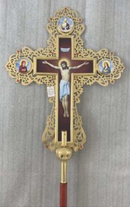 Запрестольний Хрест латунний з камінням односторонній, 63х89 см