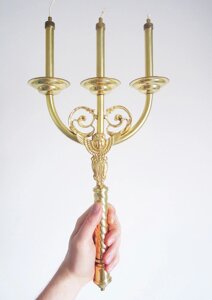Трисвічник водосвятний латунний, Трехсвечник водосвятний латунний, Three-candle holder