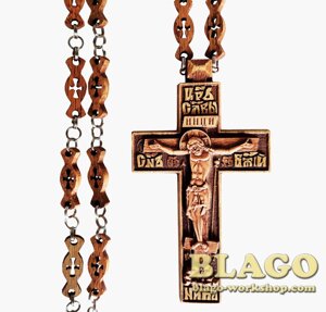 Хрест наперсний дерев'яний різьблений на ланцюжку, 6,5х11,5 см