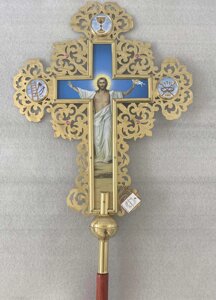 Запрестольний Хрест латунний з камінням односторонній, 63х84 см