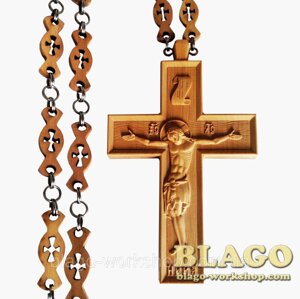 Хрест наперсний дерев'яний різьблений, Крест наперсный деревянный резной, Pectoral wood cross, 7х11,5 см