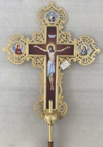 Хрест запрестольний латунний з камінням односторонній, 65х84 см