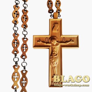 Хрест наперсний дерев'яний різьблений на ланцюжку, 7х11,5 см