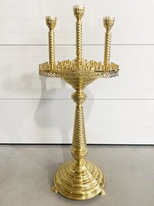 Підсвічник на 78 свічок та 3 лампади латунний, з конусною ніжкою, 155 см