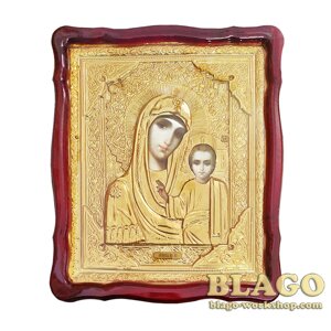 Храмова ікона Казанська Божа Матір в ризі, фігурна рамка, 42х48 см
