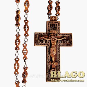 Хрест наперсний дерев'яний різьблений, Крест наперсный деревянный резной, Pectoral wood cross, 7х12см