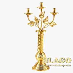 Трісвічнік напрестольний латунній, Трехсвечнік напрестольний латунний, Three-candlestick on the altar, 12х35см
