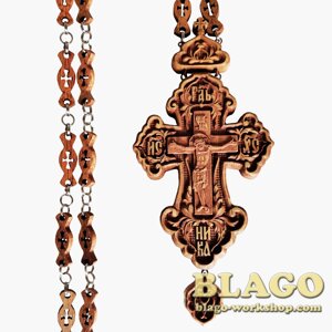 Хрест наперсний дерев'яний різьблений на ланцюжку, 7х15,5 см