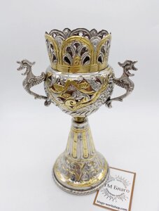 Лампада на довгій ніжці Греція, латунь, нікель, 7,5х18 см