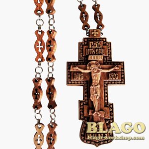 Хрест наперсний дерев'яний різьблений на ланцюжку, 6х12 см