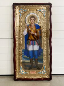 Храмова ікона Дмитро Солунський велика, фігурна рамка, 60х120 см