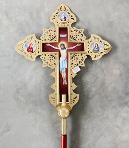 Хрест запрестольний латунний з камінням двосторонній, 65х84 см