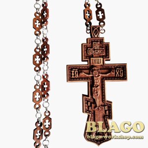 Хрест наперсний дерев'яний різьблений на ланцюжку, 6,5х13 см