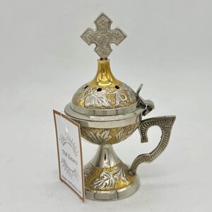 Кадильниця ручна комбінована нікель та латунь, 8х13 см