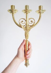 Трісвічнік водосвятній латунній, Трехсвечнік водосвятний латунний, Three-candle holder, 23x28 см