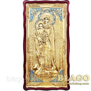 Храмовая икона Валаамской Божией Матери большая в ризе, фигурная рамка, 61х112 см