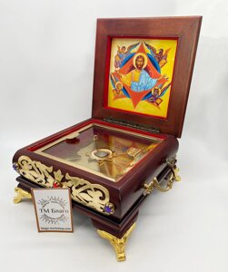 Ковчег дерев'яний для частинок святих мощей з іконою Спасителя, 18х18х10 см