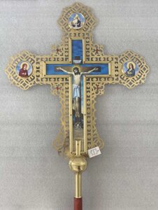 Запрестольний Хрест латунний з камінням односторонній, 69х83 см
