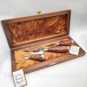 Набір копіє з дерев'яними ручками і литою мельхіоровою фурнітурою в дерев'яному футлярі