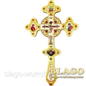Крест напрестольный латунный позолоченный с латунным принтом