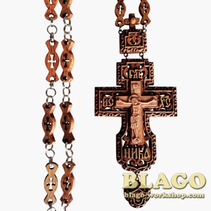 Хрест наперсний дерев'яний різьблений на ланцюжку, 7х17 см