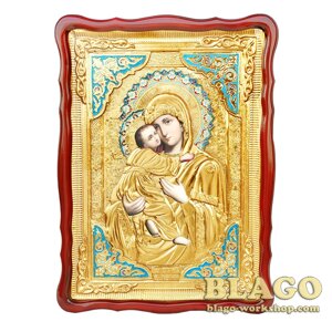 Храмова ікона Володимирська ікона Божої Матері велика в ризі, фігурна рамка, 60х80 см
