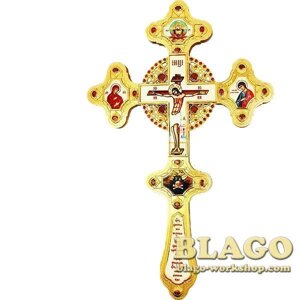 Хрест напрестольний латунний позолочений з латунним принтом