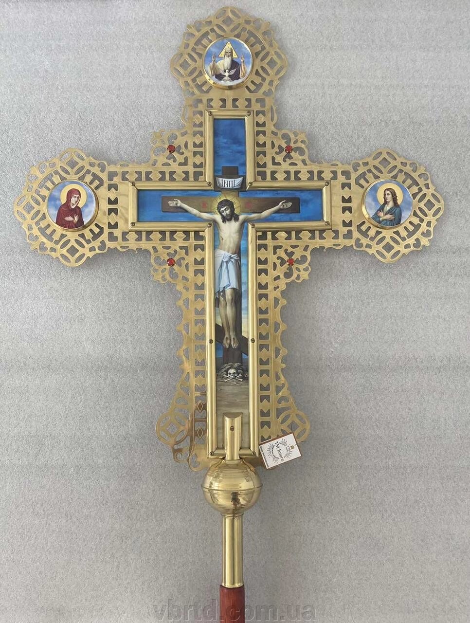 Запрестольний Хрест латунний з камінням односторонній, 69х83 см від компанії ТОВ ТД Волинь Бізнес Ресурс - фото 1