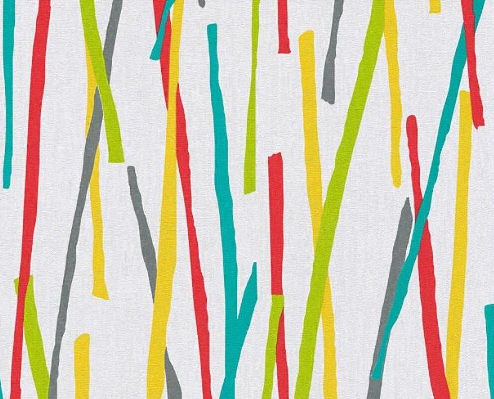 Абстрактні німецькі шпалери 36599-2, з візерунком – уривки яскравих стрічок, нерівні смужки, червоні зелені жовті від компанії Інтернет-магазин шпалер "Німецький Дім" - фото 1