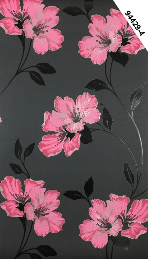 Черные немецкие обои 94429-4, с большими ярко-розовыми цветами, моющиеся виниловые, тисненые ##от компании## Интернет-магазин обоев kupit-oboi. com. ua - ##фото## 1