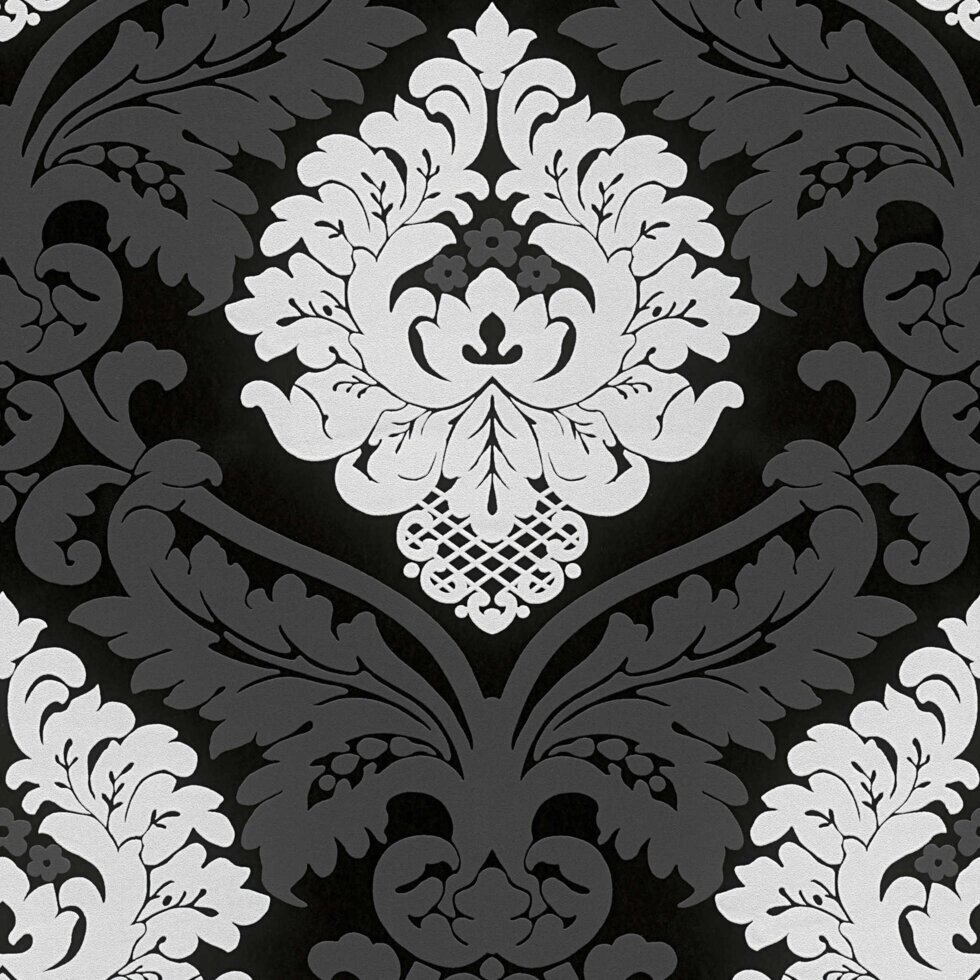 Чорно-білі шпалери бароко 5543-14 великий об'ємний візерунок, рельєфний орнамент, опуклий гобелен вензель, вставка панно від компанії Інтернет-магазин шпалер "Німецький Дім" - фото 1