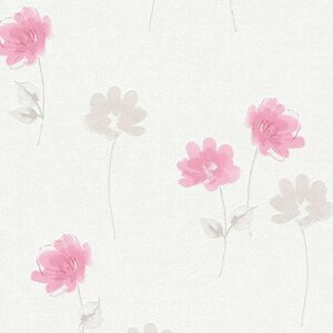 Елегантні німецькі шпалери з світло-рожевими польовими квітами 39511-1, на білому, миючі та тиснені під грубу тканину