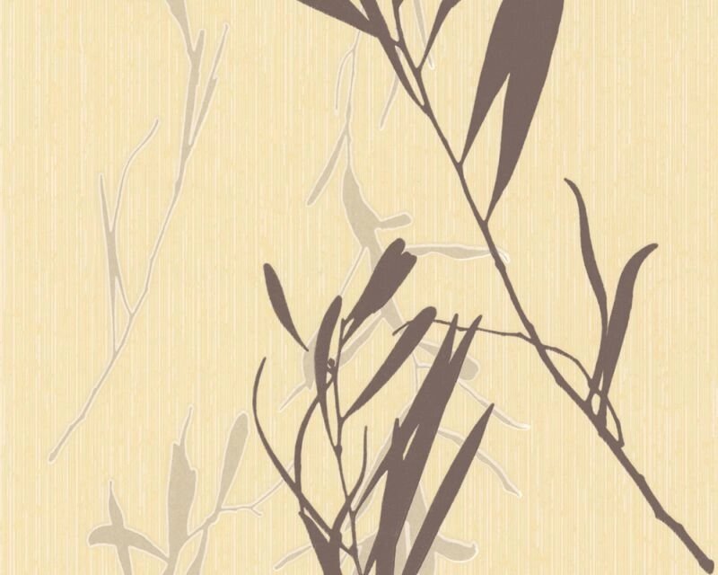 Фактурні німецькі шпалери 5493-10, з великим коричневим візерунком - гілка рослини на персиковому фоні під короїд від компанії Інтернет-магазин шпалер "Німецький Дім" - фото 1