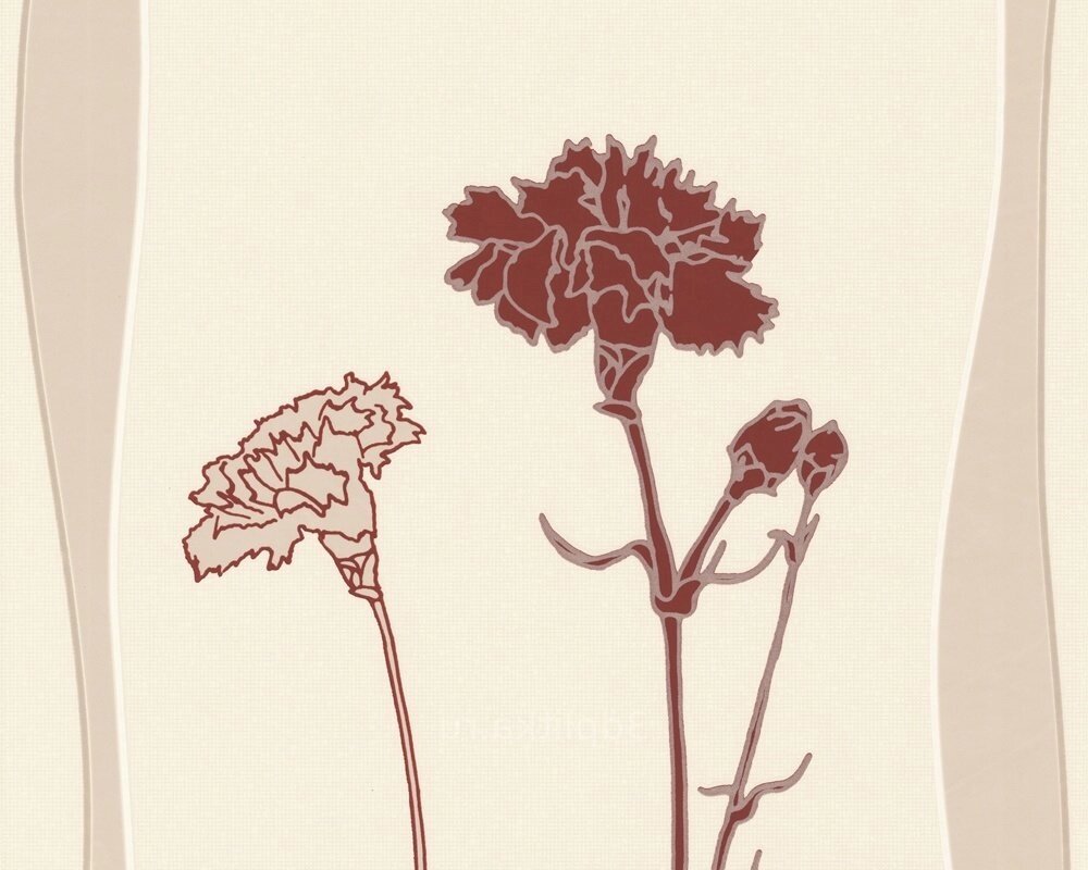 Фактурні німецькі шпалери 5501-25 з яскравим квітковим візерунком, великий бордовою гвоздикою, на світлому кремовому тлі від компанії Інтернет-магазин шпалер "Німецький Дім" - фото 1