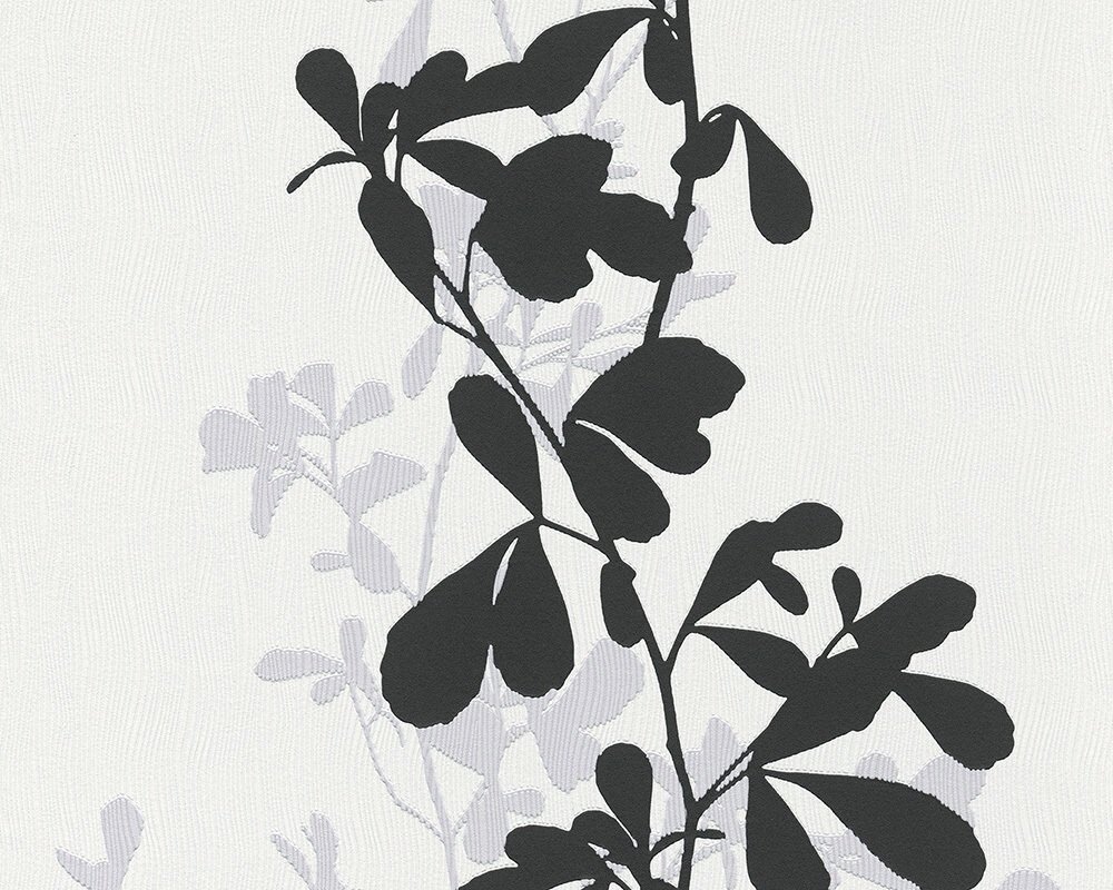 Фактурні німецькі шпалери 9467-44, з рослинами чорного і сірого кольору на білому тлі, миються вінілові на флизелиновій від компанії Інтернет-магазин шпалер "Німецький Дім" - фото 1
